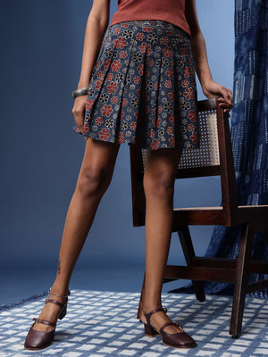 Taavi Printed Women A-line Blue Skirt