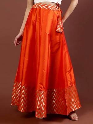 Frolic Rolic Chevron/Zig Zag Women Flared Orange Skirt