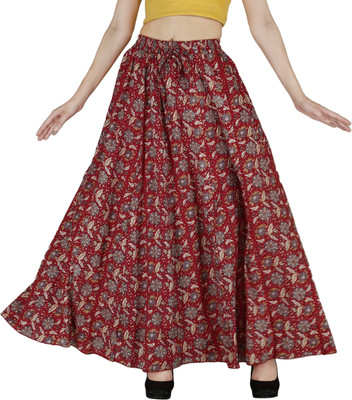 Sttoffa S Printed, Floral Print Women Broomstick Red Skirt