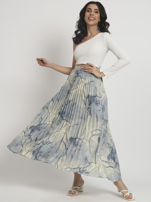 ZWERLON Printed Women Pleated Grey, Blue Skirt For Rs. 329 @ 84% off