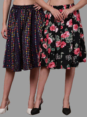 VALLES365 by S.c. Floral Print Women A-line Multicolor, Black Skirt