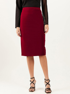 Mayffei Solid Women A-line Maroon Skirt