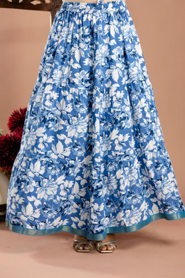 HIMCARE Floral Print Women Flared Light Blue Skirt