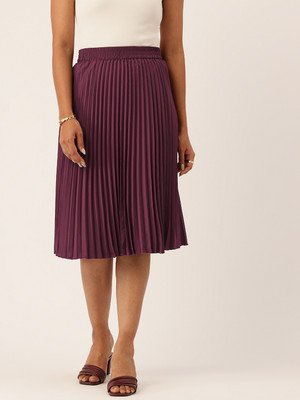 Wisstler Solid Women Flared Brown Skirt