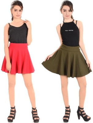 VAU FASHION Solid Women Skorts Red, Dark Green Skirt