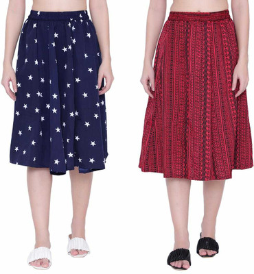 Mannat Diva Printed Women A-line Blue, Maroon Skirt
