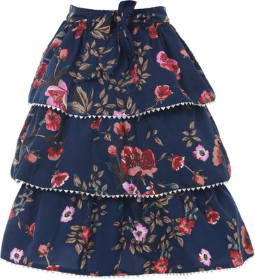 Miranga Solid Girls Pleated Dark Blue Skirt