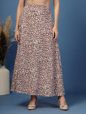Herway Animal Print Women Flared Brown Skirt