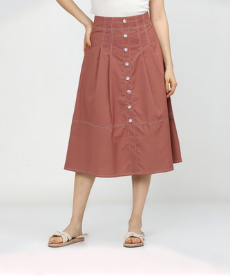Tokyo Talkies Solid Women A-line Maroon Skirt