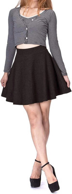 Woo THiNG Solid Women Flared Black Skirt