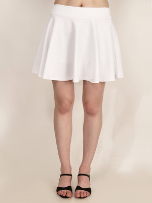 Frolic Rolic Solid Women Flared White Skirt