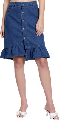 SOFTEN Washed Women Flared Blue Skirt