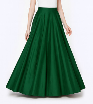 SIDRAQWEEN Solid Women Flared Dark Green Skirt