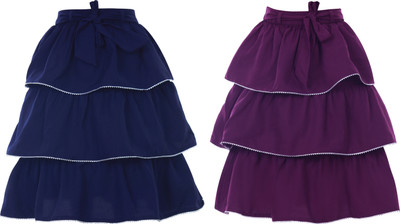 Miranga Solid Girls Pleated Yellow Skirt