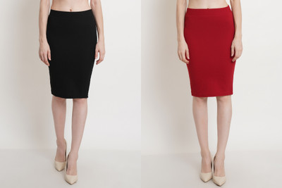 POPWINGS Solid Women Pencil Multicolor Skirt