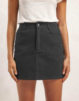 Achyutaya Fashion Washed Women A-line Black Skirt