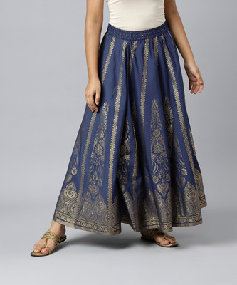 ELLEVEN Solid Women Pleated Blue Skirt