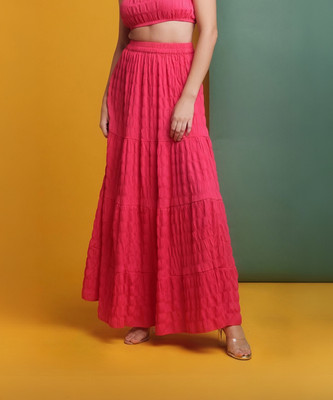 Freehand by The Indian Garage Co. Self Design Women Tiered Pink Skirt