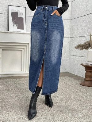dolsia Solid Women Pencil Blue Skirt