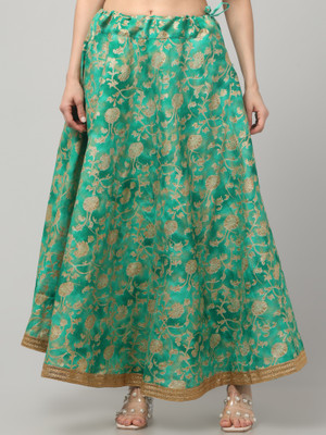 KGFONECLOTH Floral Print, Embellished Women Flared Light Green Skirt