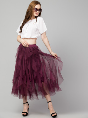 Sukhharta Solid Women Flared Brown Skirt
