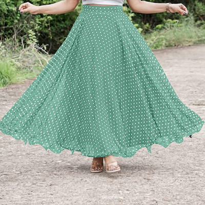 3Buddy Fashion Self Design, Polka Print Women Flared Light Green, White Skirt