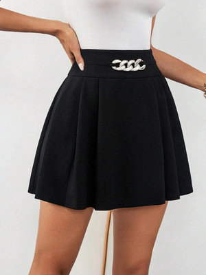 ADDYVERO Solid Women Flared Black Skirt