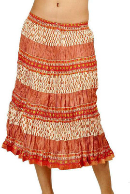 Home India Printed Women Pleated Orange Skirt