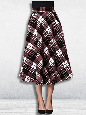 HouseOfCommon Checkered Women Skorts Maroon, White Skirt