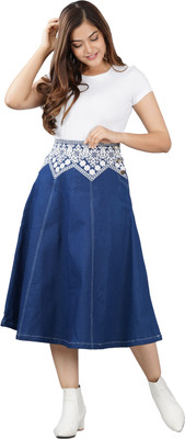 SUMAVI FASHION Embroidered Women A-line Blue Skirt