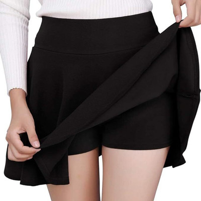 Fashionez Solid Women Flared Black Skirt