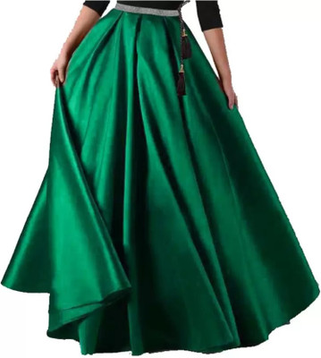 MAA BALAD CREATION Solid Women Flared Green Skirt