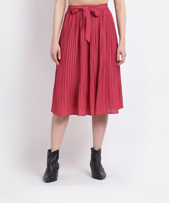 La Zoire Self Design Women Pleated Red Skirt