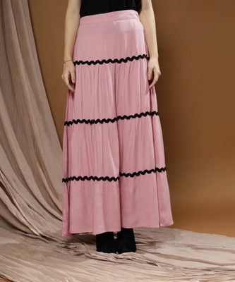 ATHENA Solid Women Flared Pink Skirt