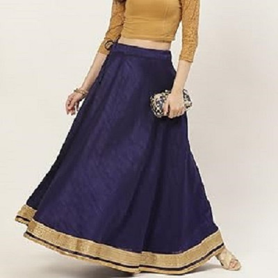 Rise On Fab Solid Women Flared Blue Skirt