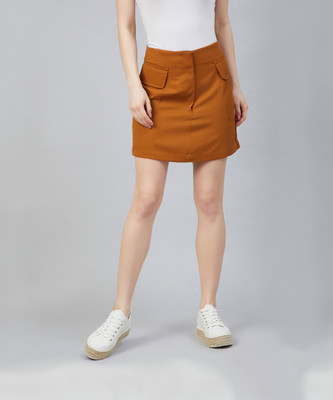 Marie Claire Solid Women Straight Brown Skirt