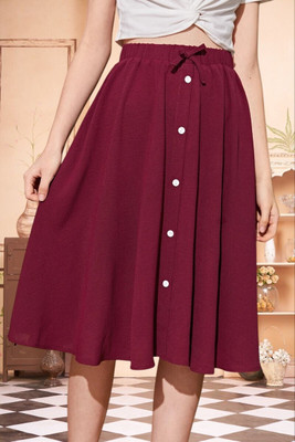 HouseOfCommon Solid Women A-line Maroon Skirt