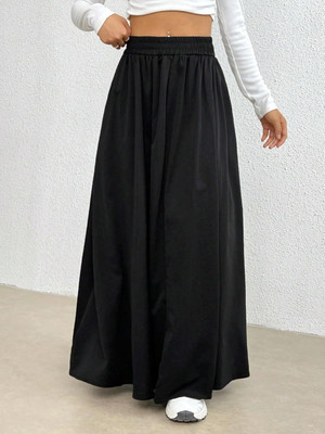 Freydis Solid Women Flared Black Skirt