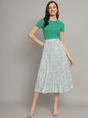 ZWERLON Self Design Women Pleated Light Green Skirt