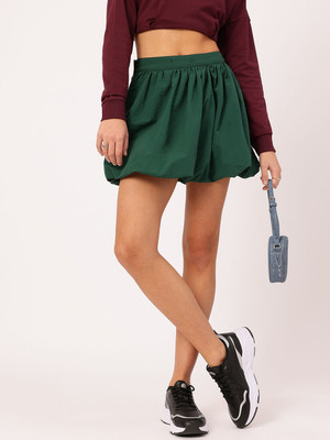 Dressberry Solid Women Bubble Green Skirt