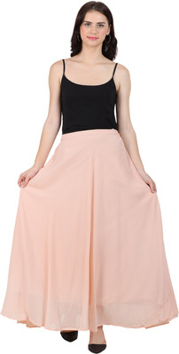 Warsian Solid Women Flared Beige Skirt