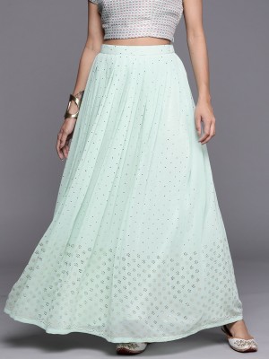 LIBAS Embellished Women Flared Green Skirt