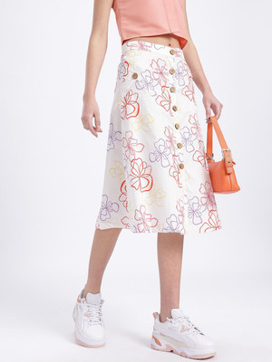 Glitchez Printed Women A-line White Skirt
