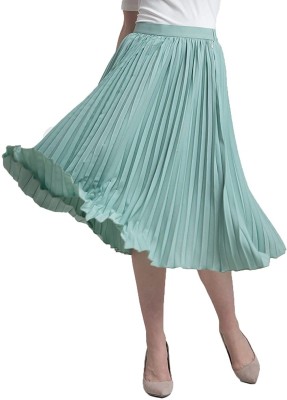 amar fashion Solid Women Pleated Light Green Skirt