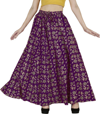 Sttoffa S Printed, Floral Print Women Broomstick Purple Skirt
