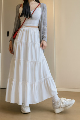 STYLE GRID Self Design Women Flared White Skirt