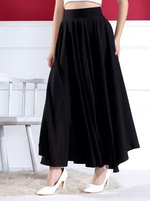 KAHARA Solid Women Flared Black Skirt
