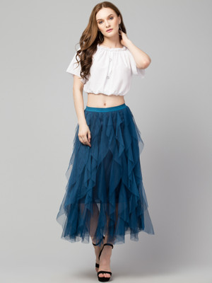 Sukhharta Solid Women Flared Blue Skirt