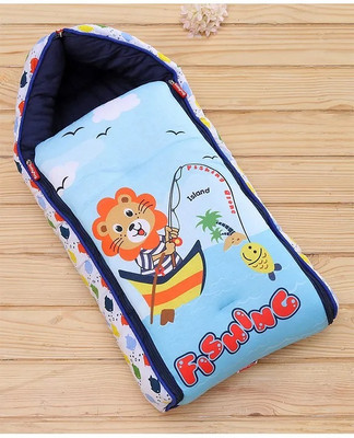 krishu 3 in 1 Baby Bed,Sleeping Bag & Carry Nest, Cotton Baby Bedding for New Born Baby Sleeping Bag Jungle(Fabric, Blue)