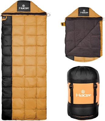 Hacer Half Mummy & Half Rectangle Shape for Camping Hiking Traveling (-10°C to +0°C) Sleeping Bag(Yellow, Black)